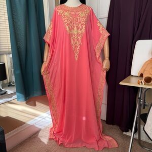 Coral pink kaftan abaya set